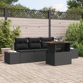 Juego de Sofá de Jardín Set de 5 Negro Ratán, Tela de , Sofás de exterior - Ref: Foro24-3349897, Precio: 378,35 €, Descuento: %