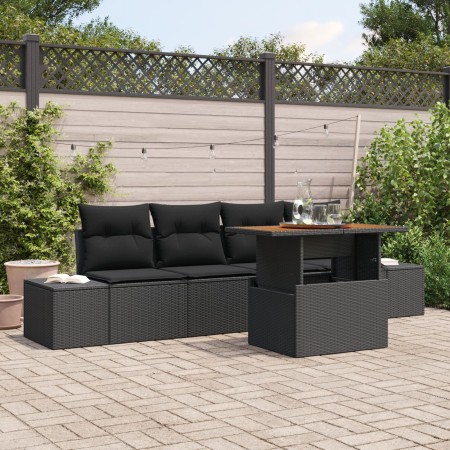 Juego de Sofá de Jardín Set de 5 Negro Ratán, Tela de , Sofás de exterior - Ref: Foro24-3349897, Precio: 378,35 €, Descuento: %
