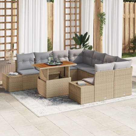 Conjunto de Sofá de Jardín Juego de 9 Beige con Cojines Grises de , Sofás de exterior - Ref: Foro24-3349944, Precio: 616,99 €...