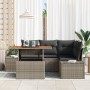 Conjunto de Comedor de Jardín de 5 Piezas con Cojines Gris Ratán Poli Acacia de , Sofás de exterior - Ref: Foro24-3349957, Pr...