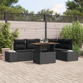 Juego de Comedor de Jardín de 6 Piezas con Cojines de Poliratán Negro de Acacia de , Sofás de exterior - Ref: Foro24-3349967,...