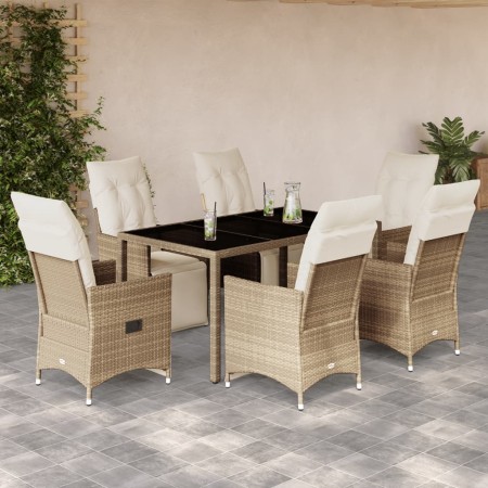 Set de mesa y sillas de jardín 7 pzas y cojines ratán PE beige en Conjuntos de jardín | Comprar online en Foru.es
