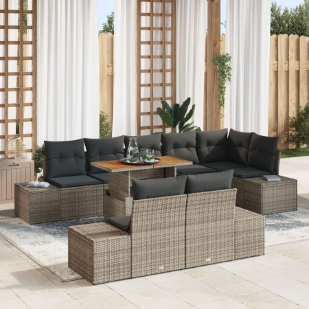 Set de Comedor de Jardín de 9 Piezas con Cojines Gris Poliratán Acacia de , Sofás de exterior - Ref: Foro24-3349978, Precio: ...