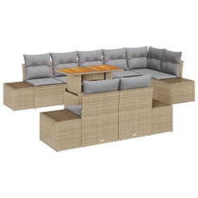 Juego de Comedor de Jardín de 9 Piezas con Cojines Beige Poliratán Acacia de , Sofás de exterior - Ref: Foro24-3349979, Preci...