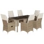 Set de mesa y sillas de jardín 7 pzas y cojines ratán PE beige en Conjuntos de jardín | Comprar online en Foru.es