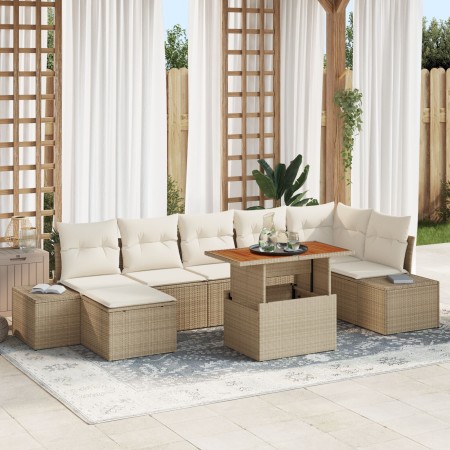 Conjunto de Sofás de Jardín Set de 8 Beige Ratán, Metal, Tela de , Sofás de exterior - Ref: Foro24-3349994, Precio: 567,42 €,...