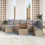 Conjunto de Sofá de Jardín Set de 9 Beige y Gris Ratán, Poliéster de , Sofás de exterior - Ref: Foro24-3350000, Precio: 599,1...