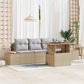 Conjunto de Sofás de Jardín 5 Piezas Beige Ratán de , Sofás de exterior - Ref: Foro24-3350022, Precio: 396,66 €, Descuento: %