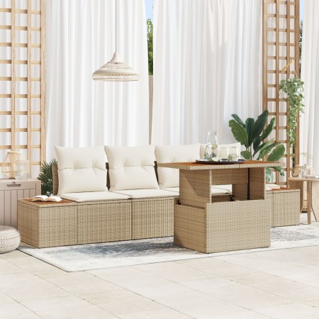 Conjunto de Sofá Jardín Set de 5 Beige Ratán sintético y poliéster de , Sofás de exterior - Ref: Foro24-3350023, Precio: 401,...