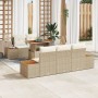 Set de Comedor de Jardín de 6 Piezas con Cojines Beige Poly Ratán Acacia de , Sofás de exterior - Ref: Foro24-3350028, Precio...