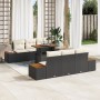 Conjunto de Comedor de Jardín de 7 Piezas con Cojines Negros Ratán Poliéster Acacia de , Sofás de exterior - Ref: Foro24-3350...
