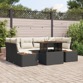 Set de Sofá de Jardín Juego de 6 Negro y Crema Poliratán, Poliéster de , Sofás de exterior - Ref: Foro24-3350034, Precio: 516...