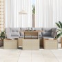 Conjunto de Comedor de Jardín de 7 Piezas con Cojines Ratán Beige Poli Ratan Acacia de , Sofás de exterior - Ref: Foro24-3350...