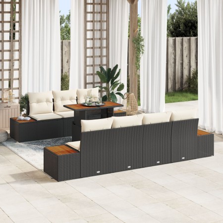 Conjunto de Comedor de Jardín de 8 Piezas con Cojines en Ratán Negro Acacia de , Sofás de exterior - Ref: Foro24-3350039, Pre...