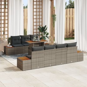 Conjunto de Sofá de Jardín Juego de 8 Gris Ratán Poliéster, Madera de , Sofás de exterior - Ref: Foro24-3350041, Precio: 629,...
