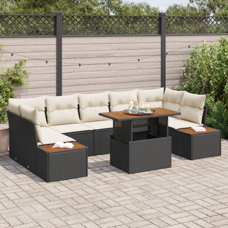 Conjunto de Comedor de Jardín de 8 Piezas con Cojines Negro Ratán Poliéster Acacia de , Sofás de exterior - Ref: Foro24-33500...