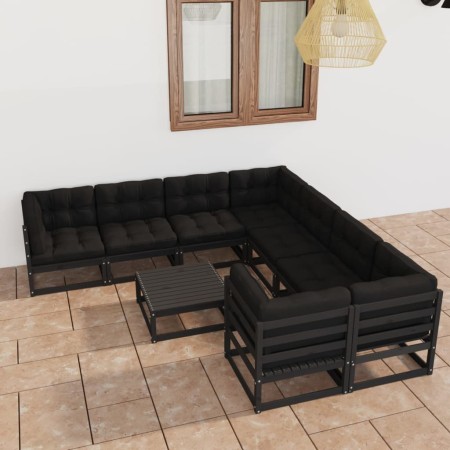 Set de muebles de jardín 9 pzas con cojines madera pino negro de vidaXL, Conjuntos de jardín - Ref: Foro24-3077033, Precio: 1...