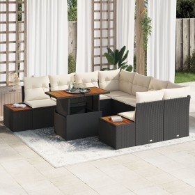Conjunto de 9 Piezas de Comedor de Jardín con Cojines Negro Poliratán Acacia de , Sofás de exterior - Ref: Foro24-3350054, Pr...