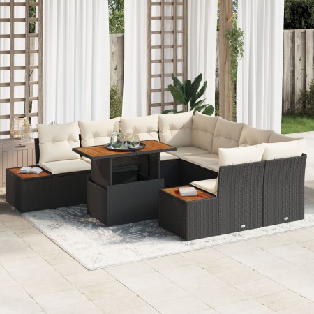 Conjunto de 9 Piezas de Comedor de Jardín con Cojines Negro Poliratán Acacia de , Sofás de exterior - Ref: Foro24-3350054, Pr...