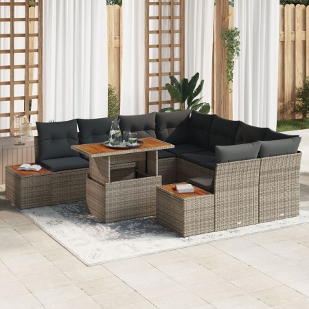 Juego de Sofá de Jardín Conjunto de 9 Gris Ratán y Madera de , Sofás de exterior - Ref: Foro24-3350056, Precio: 638,82 €, Des...