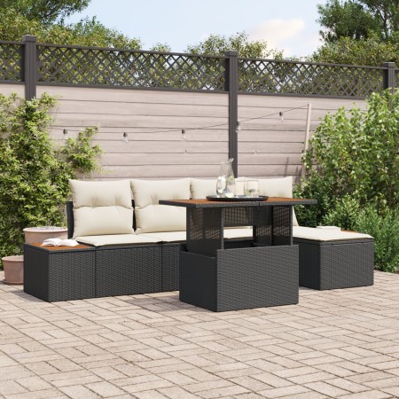 Conjunto de Sofá de Jardín 6 Piezas Negro y Crema Poliratán y Acero de , Sofás de exterior - Ref: Foro24-3350059, Precio: 416...