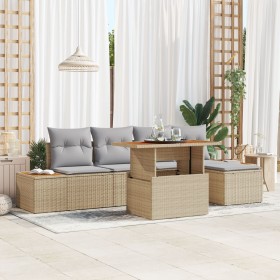Juego de Sofás de Jardín Set de 6 Beige, Gris Ratán, Poliéster de , Sofás de exterior - Ref: Foro24-3350062, Precio: 439,56 €...