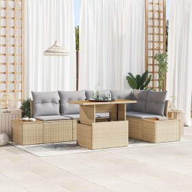 Set de Sofá de Jardín Conjunto de 6 Beige Ratán, Poliéster, Acero de , Sofás de exterior - Ref: Foro24-3350072, Precio: 473,4...