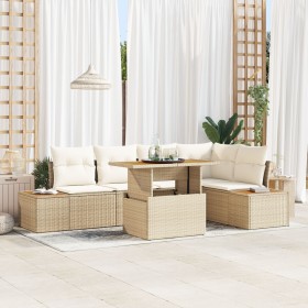 Conjunto de Sofá de Jardín Set de 6 Beige, Crema Ratán, Poliéster de , Sofás de exterior - Ref: Foro24-3350073, Precio: 485,7...