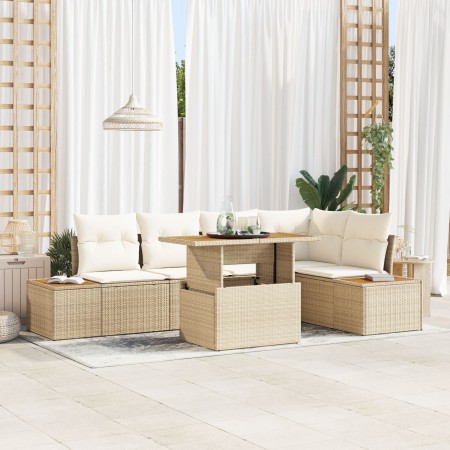 Conjunto de Sofá de Jardín Set de 6 Beige, Crema Ratán, Poliéster de , Sofás de exterior - Ref: Foro24-3350073, Precio: 485,7...