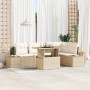 Conjunto de Sofá de Jardín Set de 6 Beige, Crema Ratán, Poliéster de , Sofás de exterior - Ref: Foro24-3350073, Precio: 485,7...