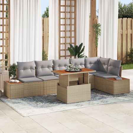 Juego de Sofás de Jardín Set de 7 Beige Ratán de , Sofás de exterior - Ref: Foro24-3350077, Precio: 534,64 €, Descuento: %