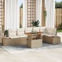 Conjunto de Sofá de Jardín Set de 7 Beige Ratán, Madera, Poliéster de , Sofás de exterior - Ref: Foro24-3350078, Precio: 535,...