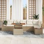 Conjunto de Sofá de Jardín Set de 7 Beige Ratán, Madera, Poliéster de , Sofás de exterior - Ref: Foro24-3350078, Precio: 535,...