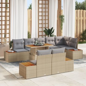 Conjunto de Sofá de Jardín 9 Piezas Beige, Gris Ratán, Poliéster de , Sofás de exterior - Ref: Foro24-3350082, Precio: 743,81...