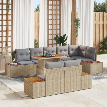 Conjunto de Sofá de Jardín 9 Piezas Beige, Gris Ratán, Poliéster de , Sofás de exterior - Ref: Foro24-3350082, Precio: 743,81...