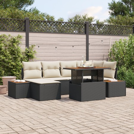 Juego de Sofá de Jardín Set de 7 Beige, Negro de , Sofás de exterior - Ref: Foro24-3350084, Precio: 490,01 €, Descuento: %