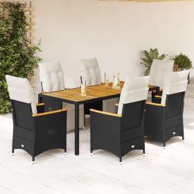 Set de mesa y sillas de jardín 7 pzas y cojines ratán PE negro en Conjuntos de jardín | Comprar online en Foru.es