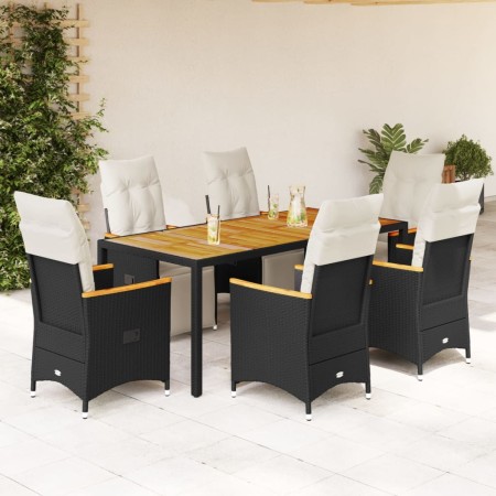 Set de mesa y sillas de jardín 7 pzas y cojines ratán PE negro en Conjuntos de jardín | Comprar online en Foru.es