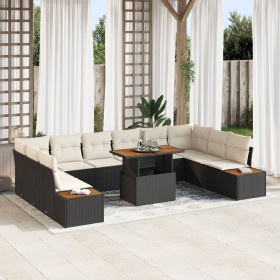Juego de Comedor de Jardín de 11 Piezas con Cojines Ratán Poliéster Negro de , Sofás de exterior - Ref: Foro24-3350104, Preci...