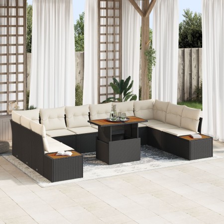 Juego de Comedor de Jardín de 11 Piezas con Cojines Ratán Poliéster Negro de , Sofás de exterior - Ref: Foro24-3350104, Preci...