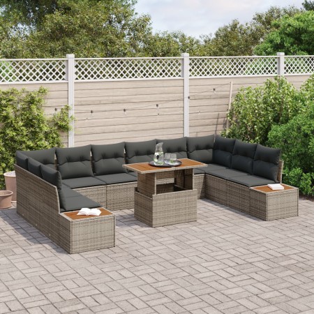 Juego de Comedor de Jardín de 11 Piezas con Cojines Gris de Poliratán Acacia de , Sofás de exterior - Ref: Foro24-3350106, Pr...