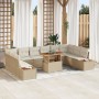 Conjunto de Comedor de Jardín de 11 Piezas con Cojines Beige Poliratán Acacia de , Sofás de exterior - Ref: Foro24-3350108, P...