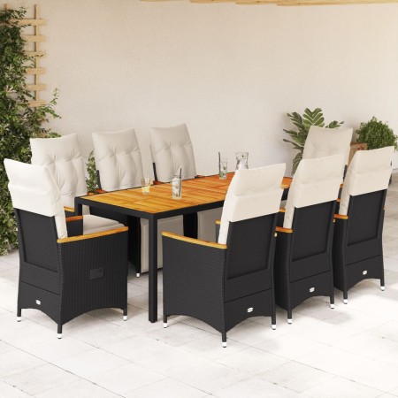 Set de mesa y sillas de jardín 9 pzas y cojines ratán PE negro en Conjuntos de jardín | Comprar online en Foru.es