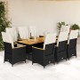 Set de mesa y sillas de jardín 9 pzas y cojines ratán PE negro en Conjuntos de jardín | Comprar online en Foru.es