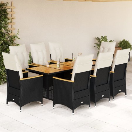 Set de mesa y sillas de jardín 9 pzas y cojines ratán PE negro en Conjuntos de jardín | Comprar online en Foru.es