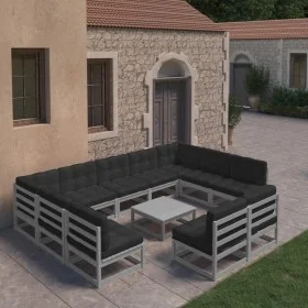 Set de muebles de jardín 10 pzas con cojines madera pino gris de vidaXL, Conjuntos de jardín - Ref: Foro24-3077221, Precio: 8...
