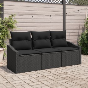 Juego de Sofá de Jardín Conjunto de 3 Negro Ratán, Tela de , Sofás de exterior - Ref: Foro24-3355252, Precio: 242,52 €, Descu...