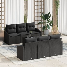 Conjunto de Sofás de Jardín de 7 Piezas con Cojines Negro Ratán de , Sofás de exterior - Ref: Foro24-3355282, Precio: 531,34 ...