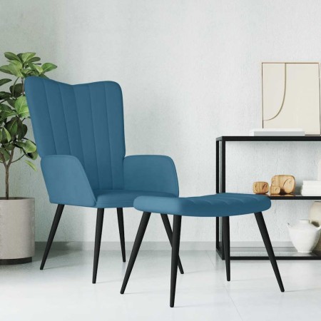 Sillón de relax con taburete terciopelo azul en Sillones | Comprar online en Foru.es