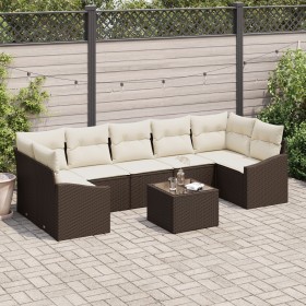 Juego de Sofás de Jardín de 8 Piezas con Cojines Marrón Ratán Poli de , Sofás de exterior - Ref: Foro24-3355307, Precio: 543,...